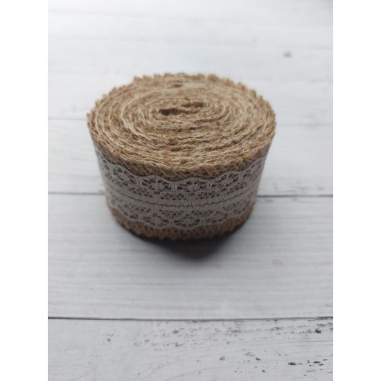 Лента из мешковины с кружевом 4 см, цена за 2 м